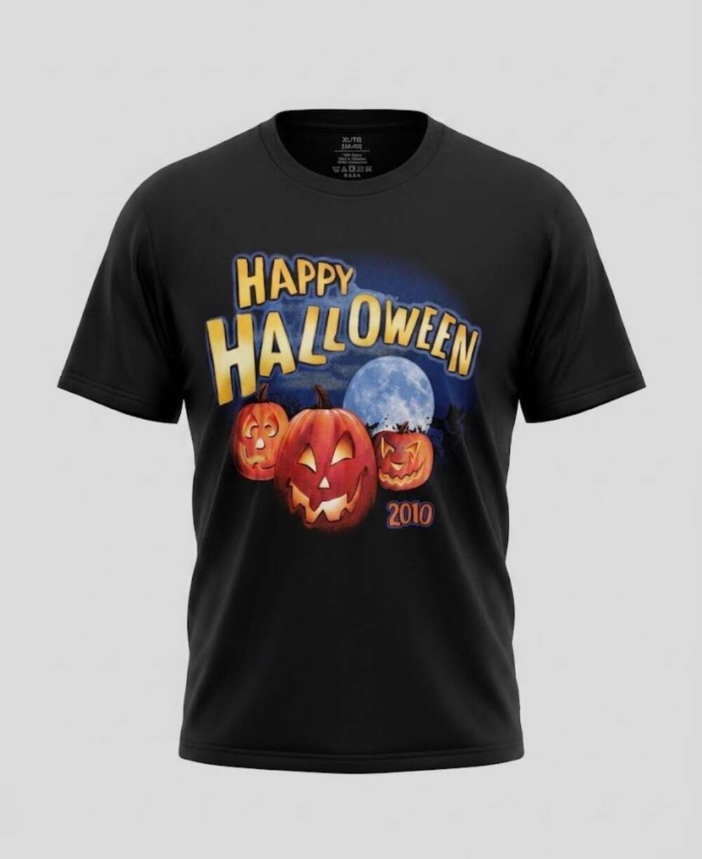 Happy Halloween 2010 Jack-O-Lantern Pumpkin Moon Graphic Black T-Shirt XL